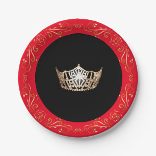 Miss America Red Gold Crown 7" Paper Plates