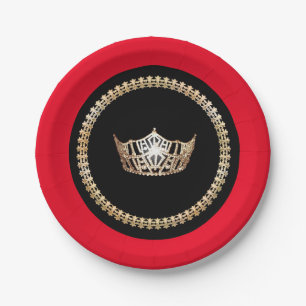 Miss America Red Gold Crown 7" Paper Plates