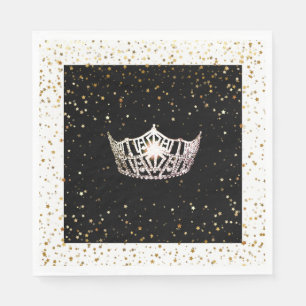 Miss America Silver Crown Gold Stars Paper Napkin