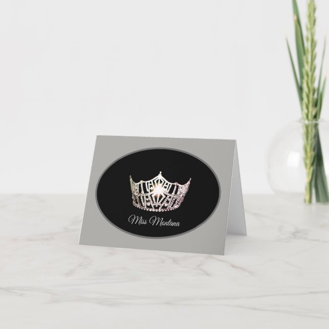 Miss America Silver Crown Note Card-Grey Thank You Card (Front)