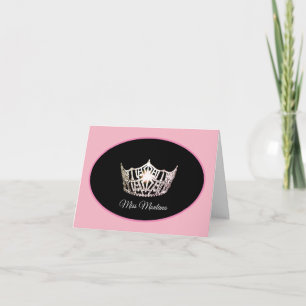 Miss America Silver Crown Note Card-Pink/Pink Thank You Card