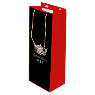 Miss America Silver Crown Red Gift Bag-Christmas Wine Gift Bag