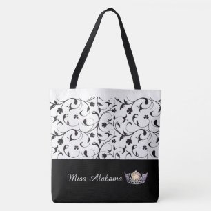 Miss America Silver Crown Tote Bag-BLK Scroll