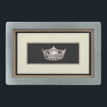 Miss America style Belt Buckle<br><div class="desc">Belt buckle shown in a brushed silver tone colour for men and women. Has an image of a gleaming silver crown print in centre over black background with ivory,  black and taupe rectangle borders. 
Customise this item or buy as shown.</div>