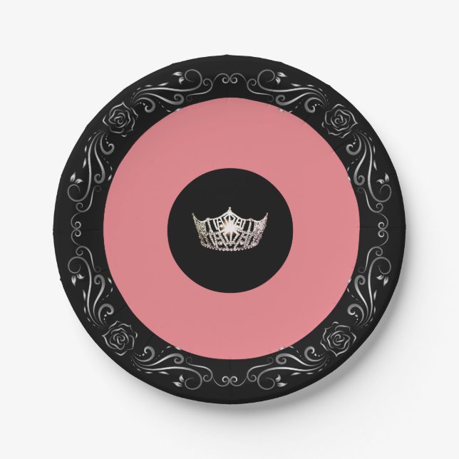 Miss America style Black Coral 7" Paper Plates (Front)
