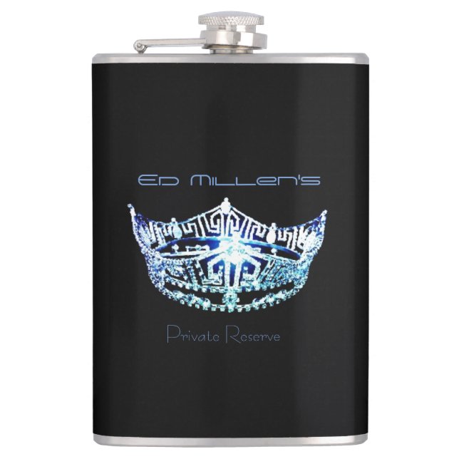 Miss America style Blue Crown Flask Custom Name (Front)