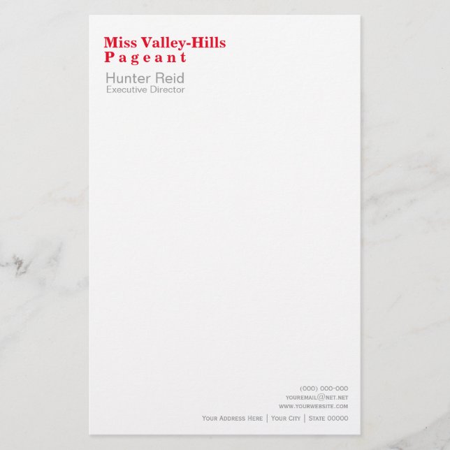 Miss America style Clearly Captioned Stationery (Front)