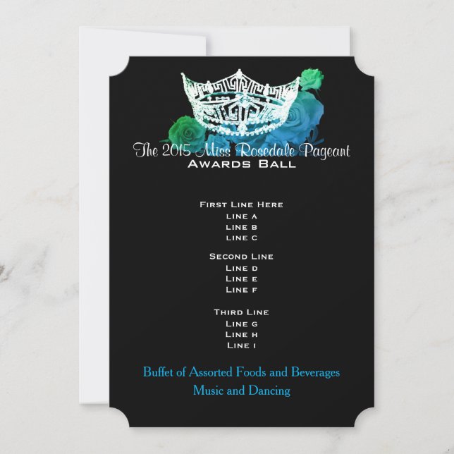 Miss America style Crown & Roses Awards Ball/Invtn (Front)