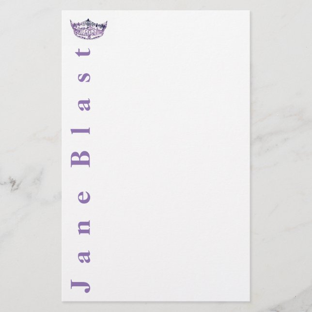 Miss America style Crown Stationery-Purple/White Stationery (Front)