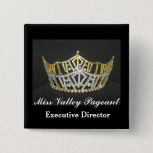 Miss America Style Custom Pageant Buttons-Crown 15 Cm Square Badge