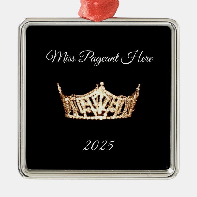 Miss America style Gold Crown Christmas Ornament (Front)