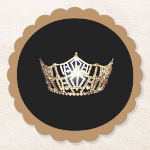 Miss America style Gold Crown Sclpd Paper Coasters