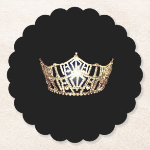 Miss America style Gold Crown Sclpd Paper Coasters
