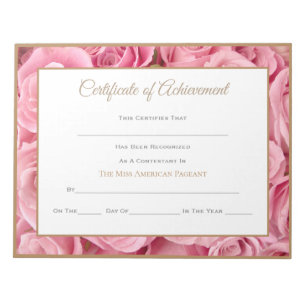 Miss America style Pageant Certificates-Achievmnt Notepad