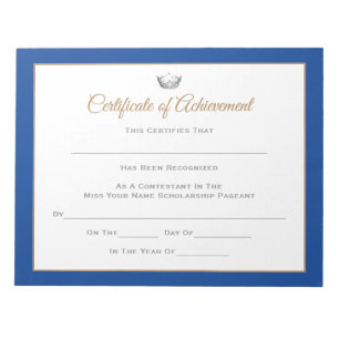 Miss America style Pageant Certificates-Achievmnt Notepad