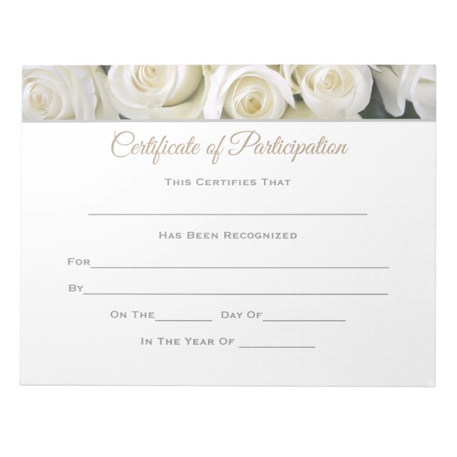 Miss America style Pageant Certificates-particptn Notepad (Front)