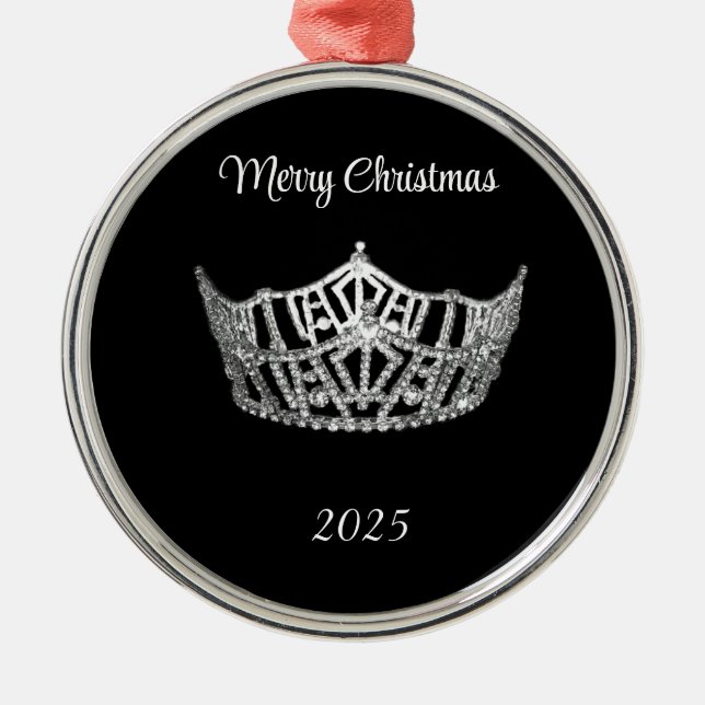 Miss America style Silver Crown Christmas Ornament (Front)