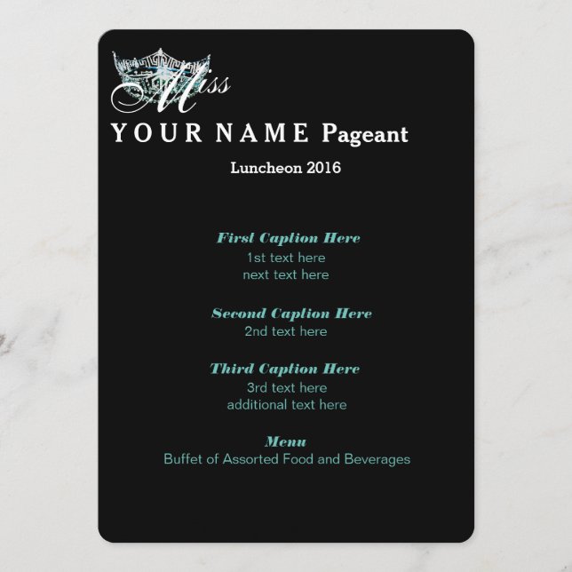 Miss America Teal Crown Luncheon Program Card (Front)