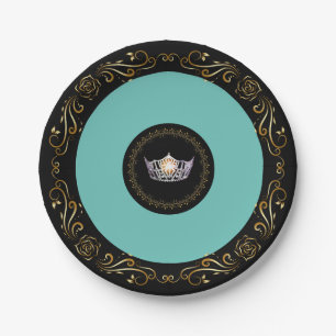Miss America Turquoise SLVR Crown 7" Paper Plates