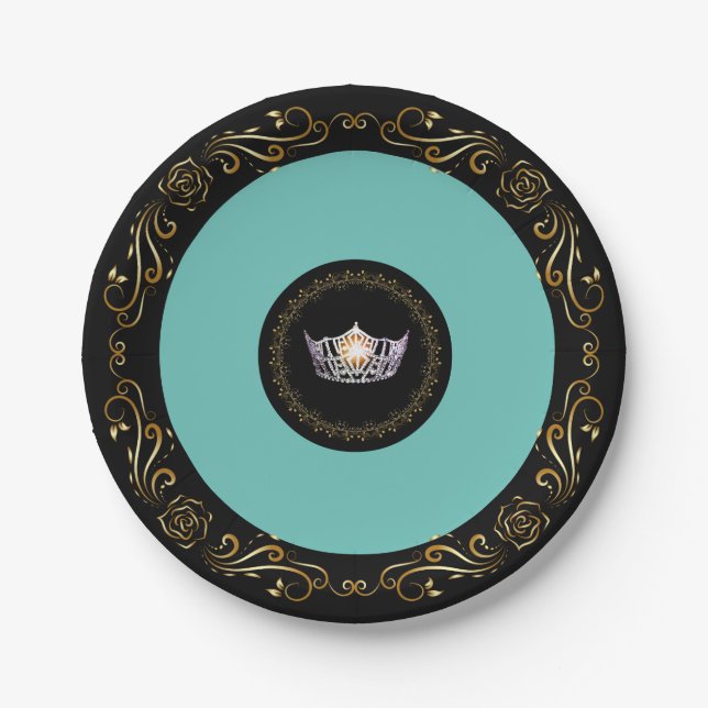 Miss America Turquoise SLVR Crown 7" Paper Plates (Front)