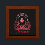 Miss America Universe Jewellery Box Custom Name<br><div class="desc">This Jewellery/Trinket box shown in oak with a lovely Red and Coral-Pink coloured tiara picture along with name space for you to personalise with your own choice name and text colour. Keep your jewellery or keepsakes in this pretty box. Perfect for your princess. Customise this item or buy as is....</div>
