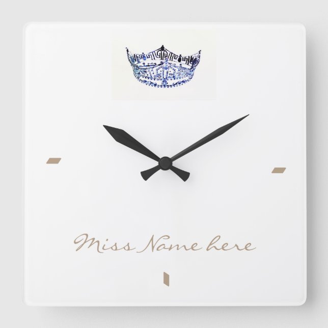 Miss America USA style Blue White Crown Clock (Front)