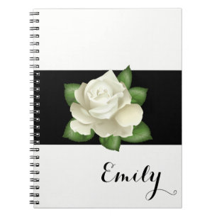 Miss America White Rose Notebook- Custom Name Notebook