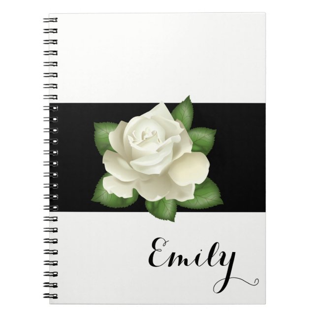 Miss America White Rose Notebook- Custom Name Notebook (Front)