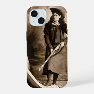 Miss Annie Oakley with Gun, Vintage Photo Portrait iPhone 15 Case