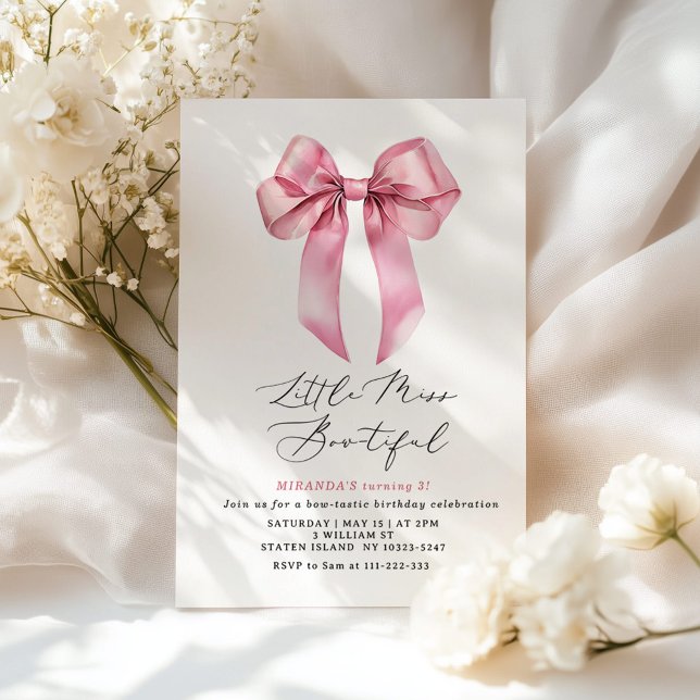 Miss Bowtiful Pink Coquette Bow girl birthday Invitation (Creator Uploaded)
