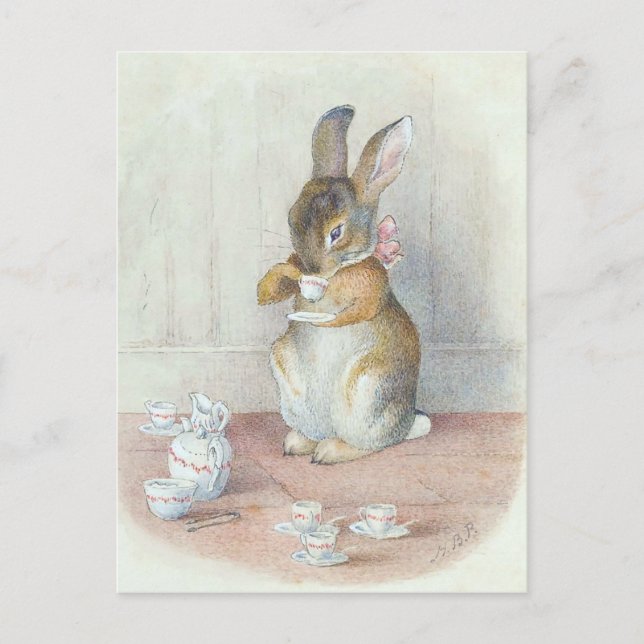 Miss Bunny Drinking Tea Postcard (Front)