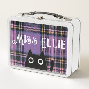 Miss Ellie and Cat Purple Plaid/White Lunchbox