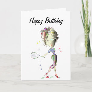 Miss-fit Girl Plays Tennis Birthday Greeting Card