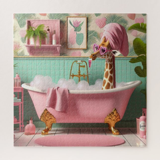 Miss Giraffe is taking a Bubble Bath Jigsaw Puzzle (Vertical)