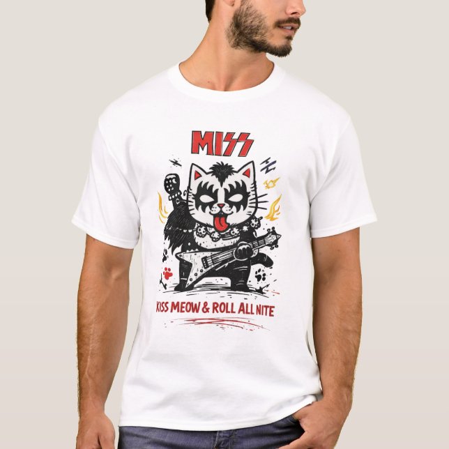 MISS – Kiss Meow & Roll All Nite Cat Parody T-Shirt (Front)