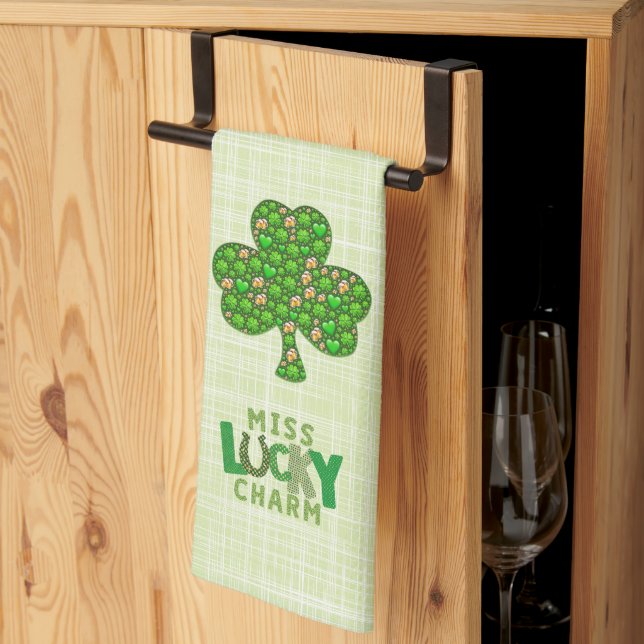 Miss Lucky Charm Shamrock St. Patrick's Day Tea Towel (Thirds Fold)