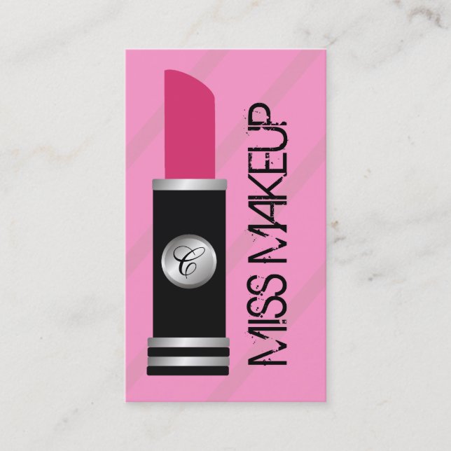 Miss Makeup Pink -Pink Stipes Business Card (Front)