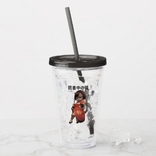 Miss Meow: Japanese Reading Cat Vintage Art Acrylic Tumbler