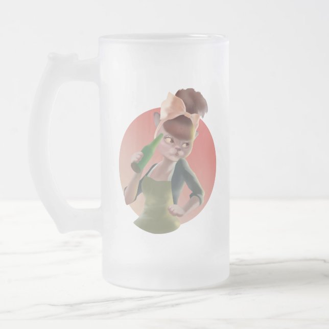 Miss Meow – Late Night Bar Series Frosted Glass Beer Mug (Left)