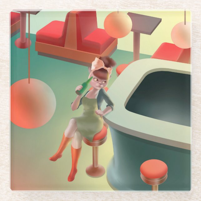 Miss Meow – Late Night Bar Series Glass Coaster (Front)