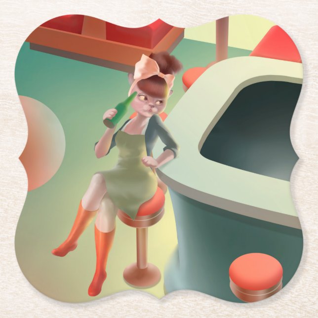 Miss Meow – Late Night Bar Series Paper Coaster (Front)