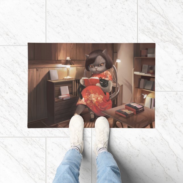 Miss Meow – Vintage Cat Reading Time Doormat (Indoor)
