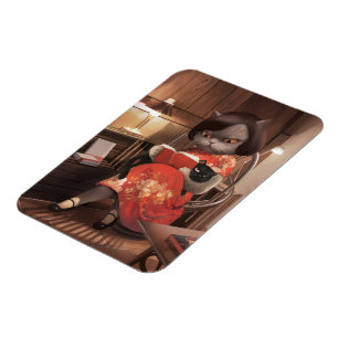 Miss Meow – Vintage Cat Reading Time Magnet