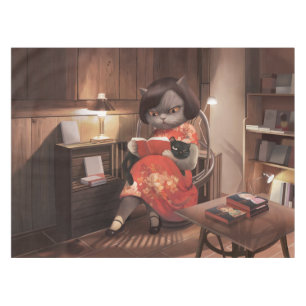 Miss Meow – Vintage Cat Reading Time Tablecloth