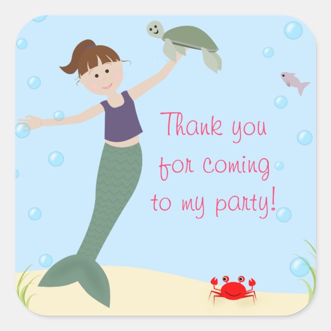 Miss Mermaid Party Matching Thank You Square Sticker (Front)
