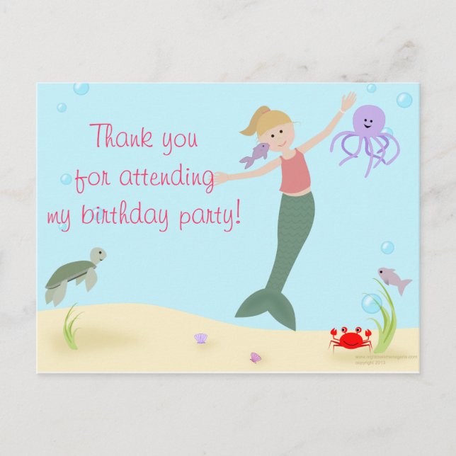 Miss Mermaid Party Thank You Postcard (Front)