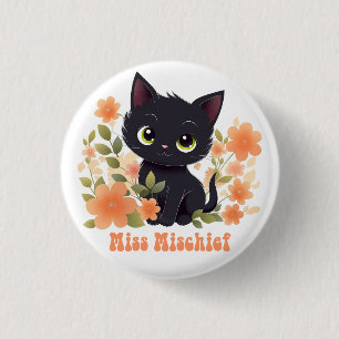 Miss Mischief Black Kitten Kawaii Chibi 3 Cm Round Badge