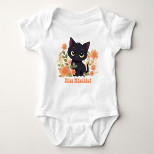 Miss Mischief Black Kitty with Flowers Baby Bodysuit