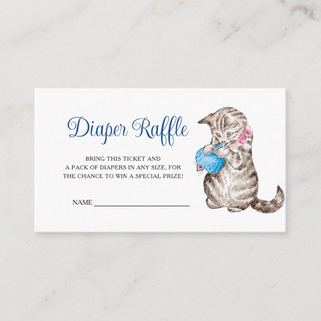 Miss Moppet Kitten Baby Shower Diaper Raffle Enclosure Card (Front)