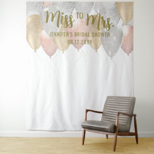 Miss Mrs Balloon Arch Pink Gold Bridal Backdrop Tapestry